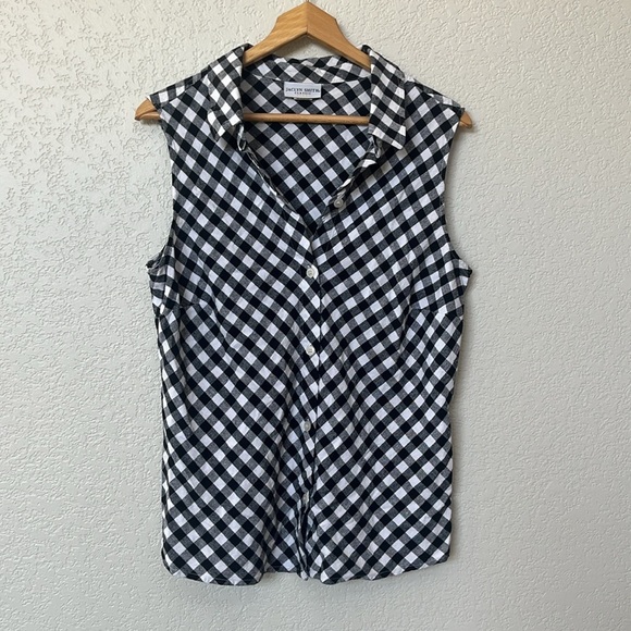 Vintage Jaclyn Smith Collared Tank Top Button Down Gingham Black and White sz 18 - Picture 1 of 11
